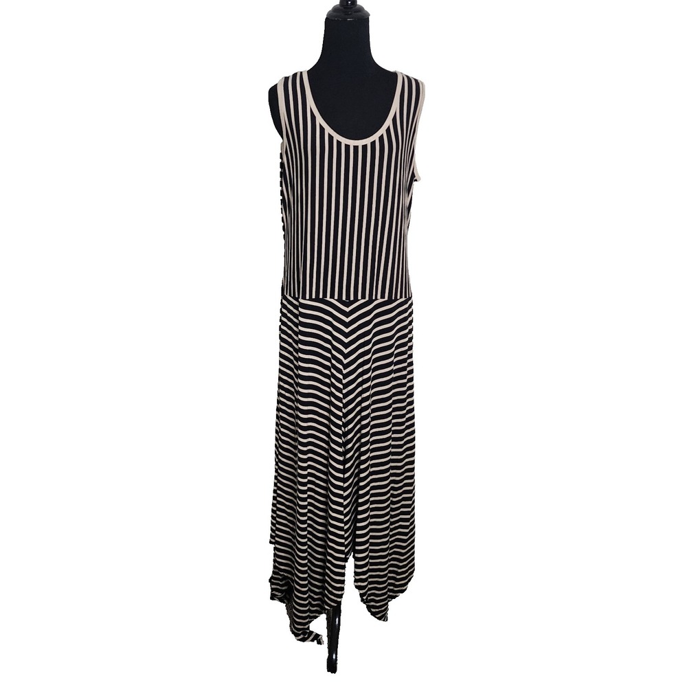 Calvin Klein Black Tan Striped Sleeveless Asymmetrical Hem Dress XL Fairy Grunge - Picture 7 of 8